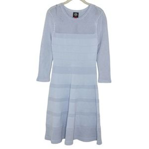 Vince Camuto Women's Ice Blue Laser Cut Long Sleeve Knit Fit & Flare Dress Sz S